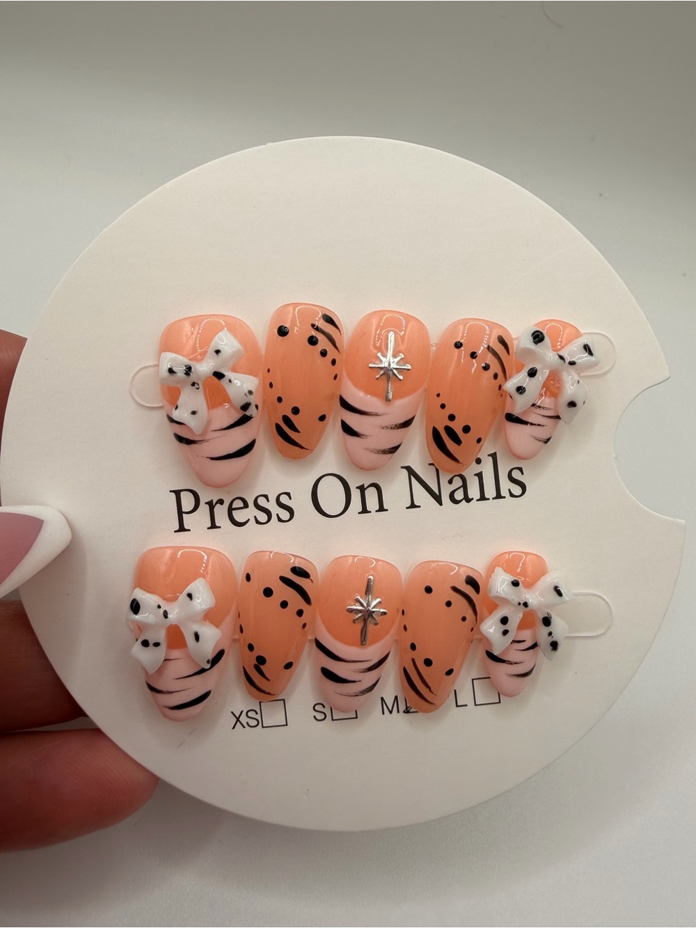 Peach Pink Bow Press-On Nails